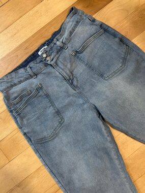 Kensie The Savanah High Rise Flare Crop Light Blue Jeans SZ 14/32